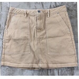 H&M Divided Tan Khaki Denim Mini Skirt High Waisted Utility Patch Pocket Size 6